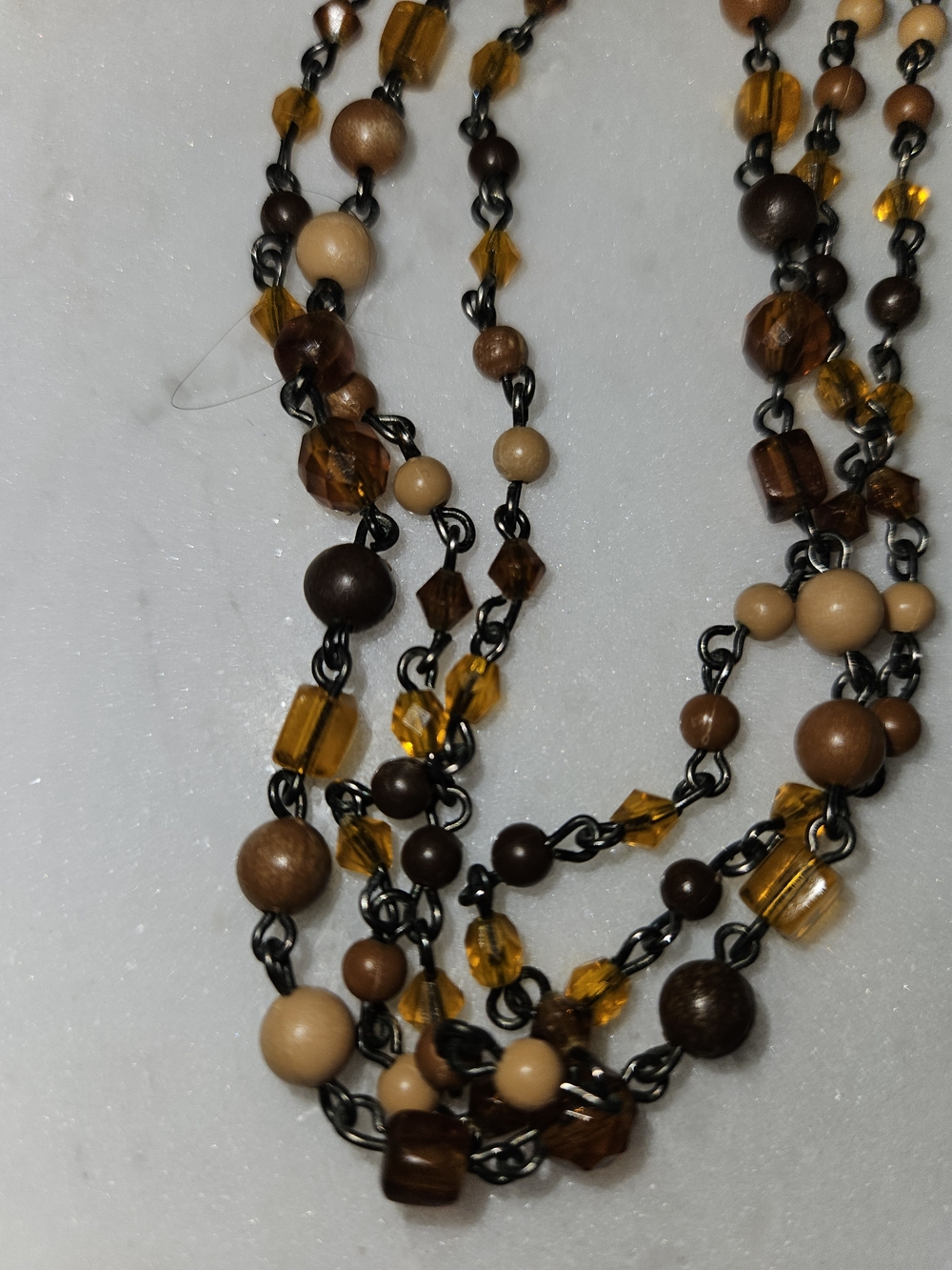 Multi-Strand Brown and Amber Beaded Women's Necklace